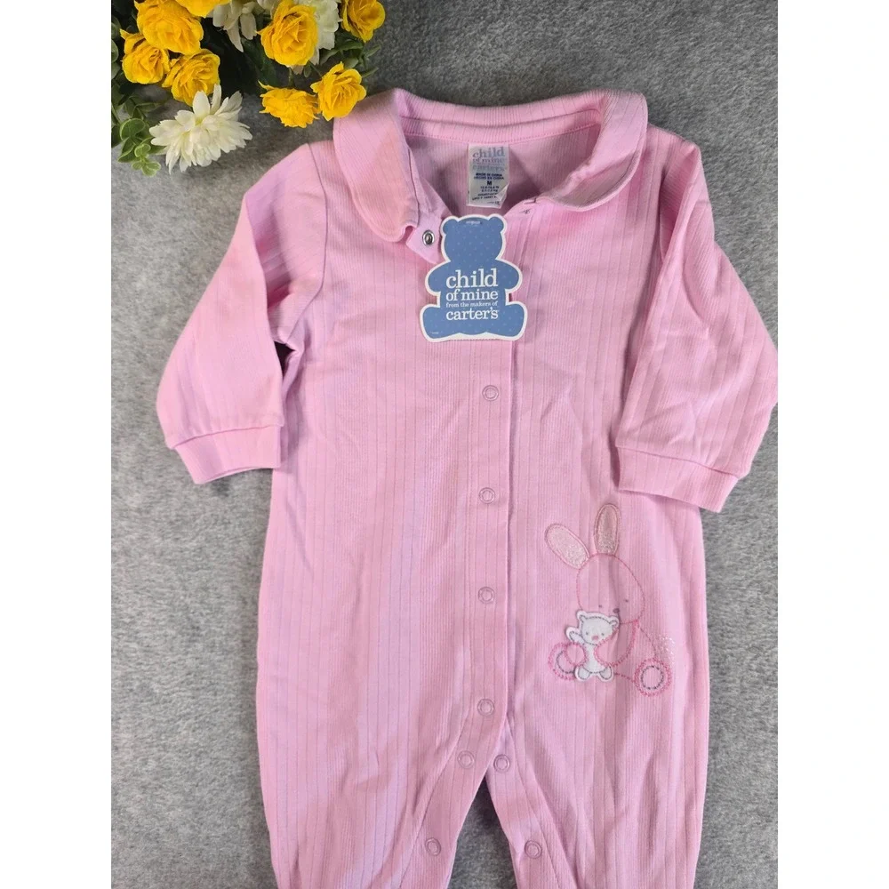 Vintage Y2K Carters Baby Girl Pink Bunny Footie Sleeper Play NWT‎ 0-3m Deadstock